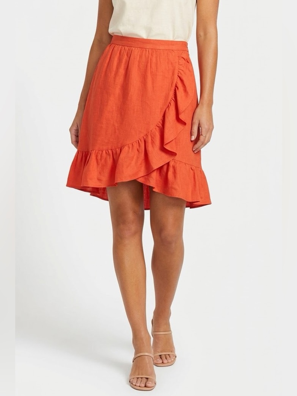NEW J. CREW ruffle LINEN SKIRT Size 2 orange